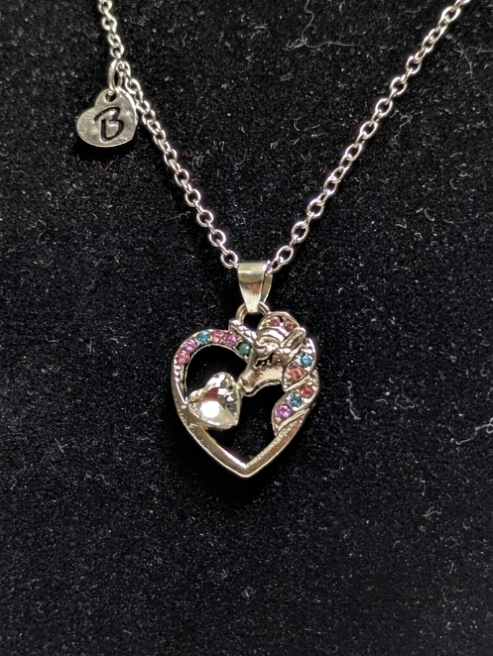 🔹(3for$20)🔹​Magical Unicorn Heart Pendant Necklace - Initial "B" Charm